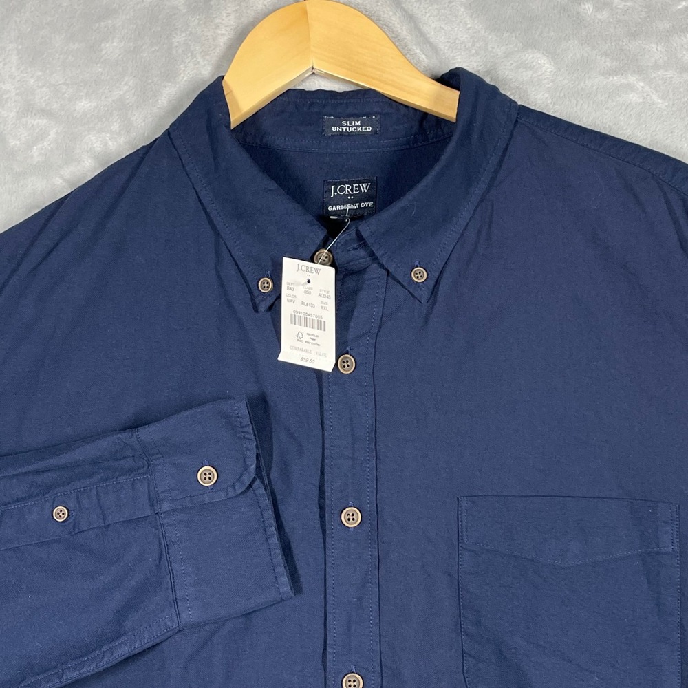 J.Crew Mens Slim Untucked Garment Dye Cotton Button Down Shirt Navy XXL NEW